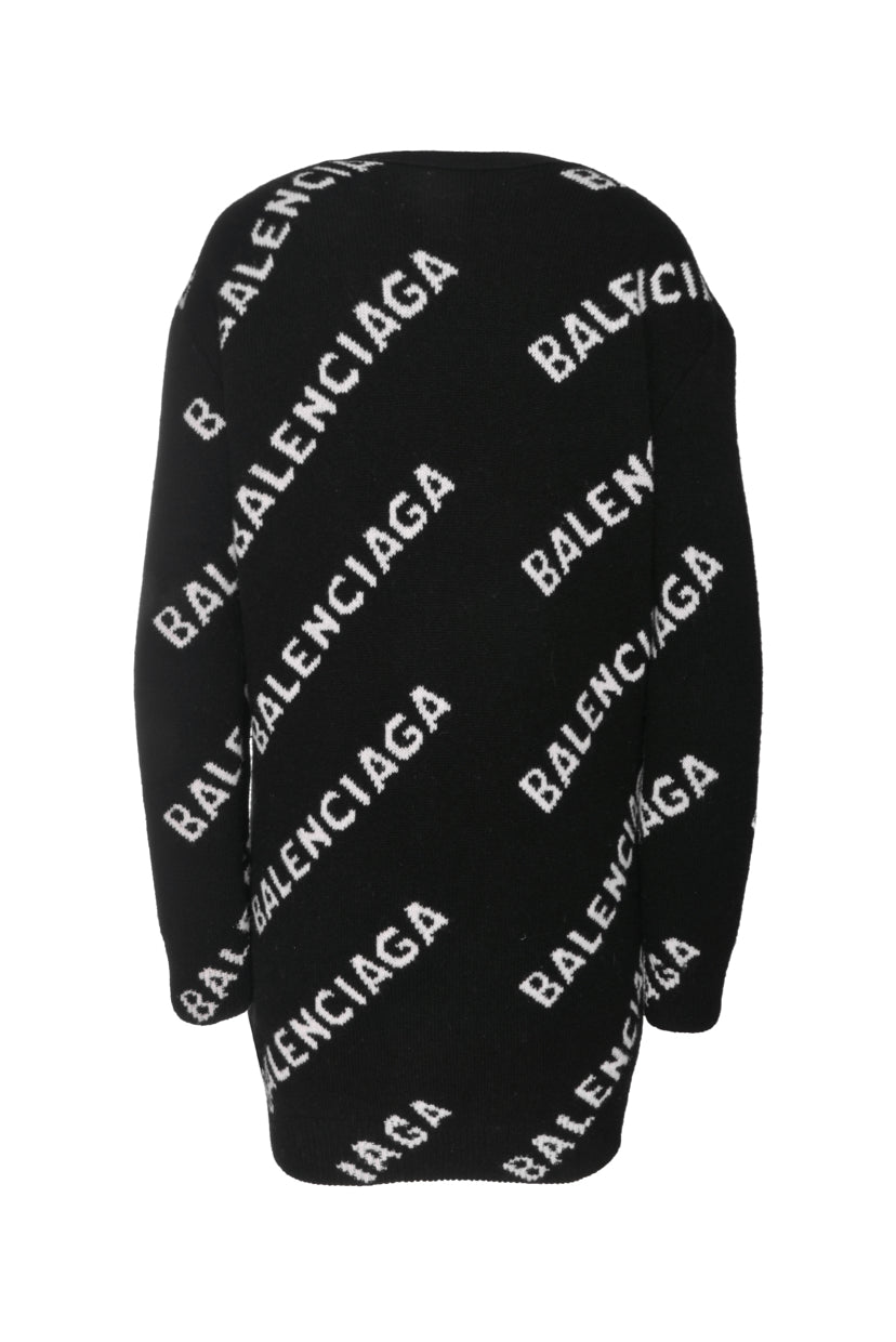 Balenciaga Size S Men's Logo Intarsia Wool Blend Cardigan