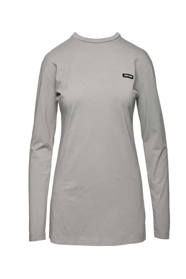 Miu Miu Size S 2024 Logo Cotton Long Sleeve T-Shirt