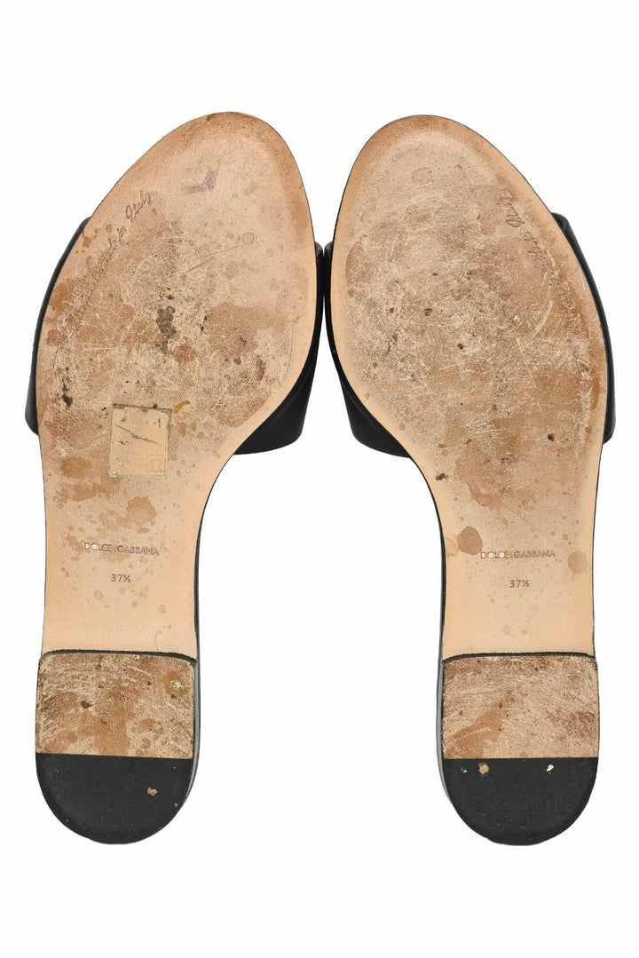 Dolce & Gabbana Size 37.5 Bianca Cutout Leather Slides