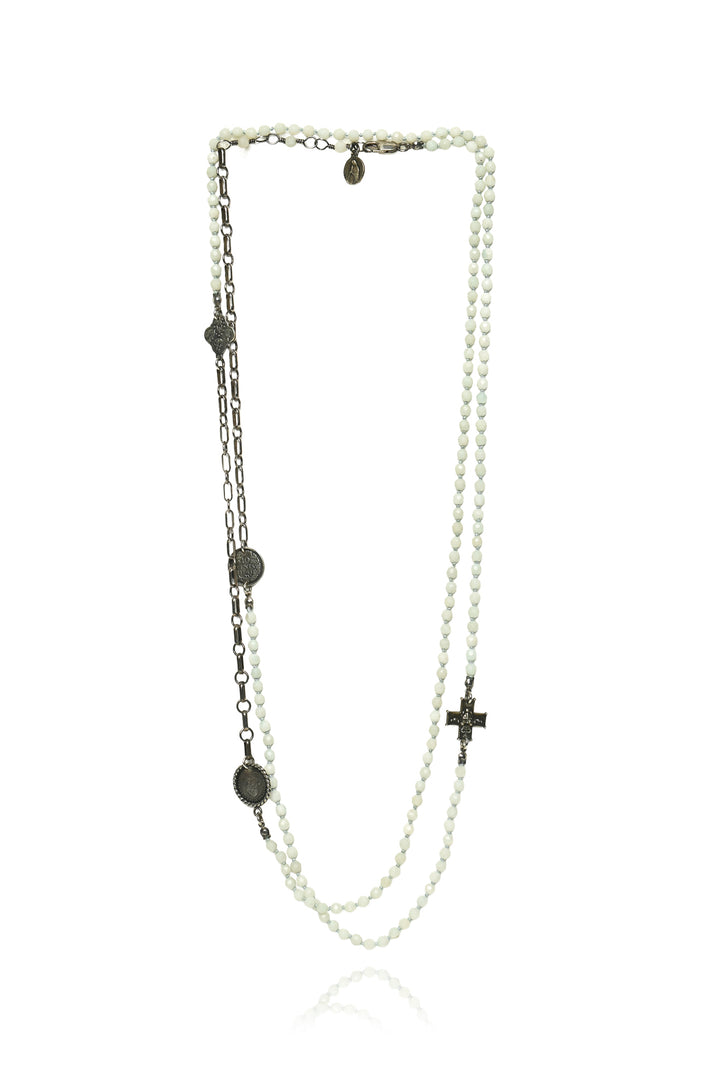 Shereen De Rousseau Beaded Silver Coin Necklace