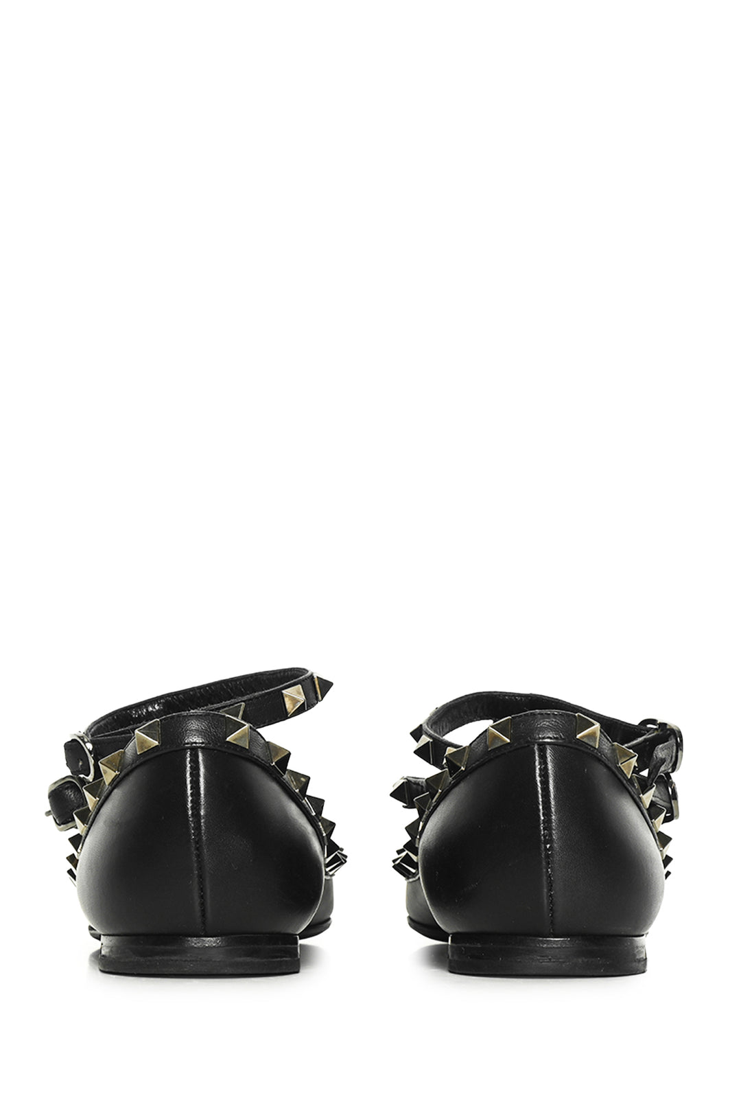 Valentino Size 37 Noir Rockstud Ankle Strap Cage Flats