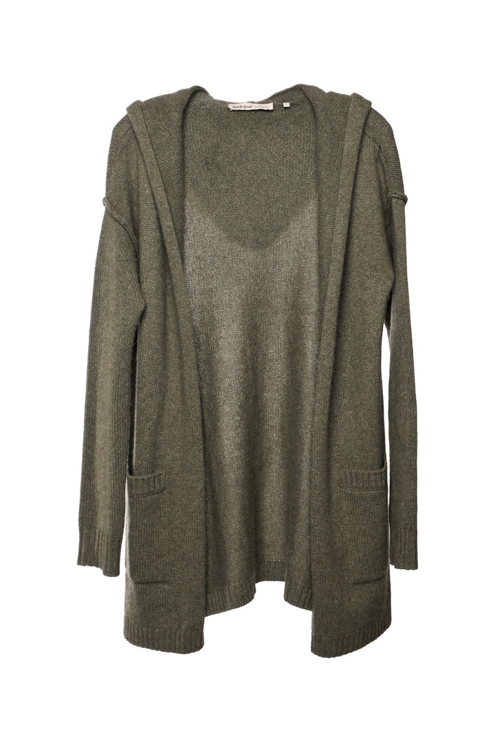 Black Goat Size L Cashmere & Yak Hooded Cardigan