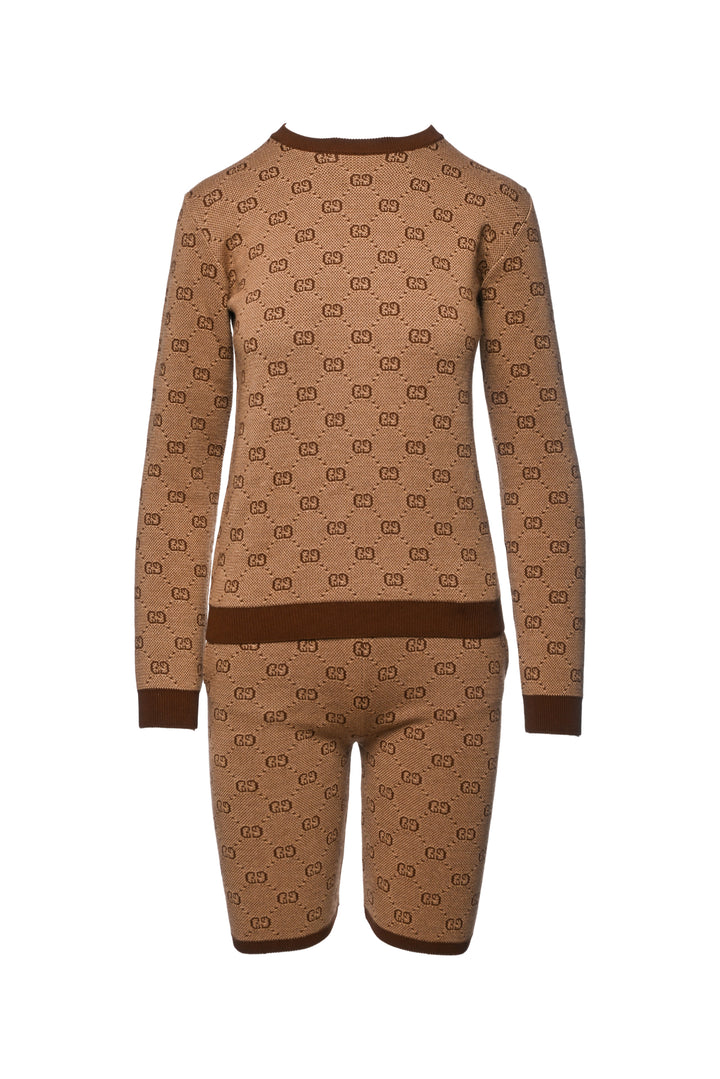Gucci Size XXS/XS (Youth 10/12) All Over GG Knit Sweater & Short Set