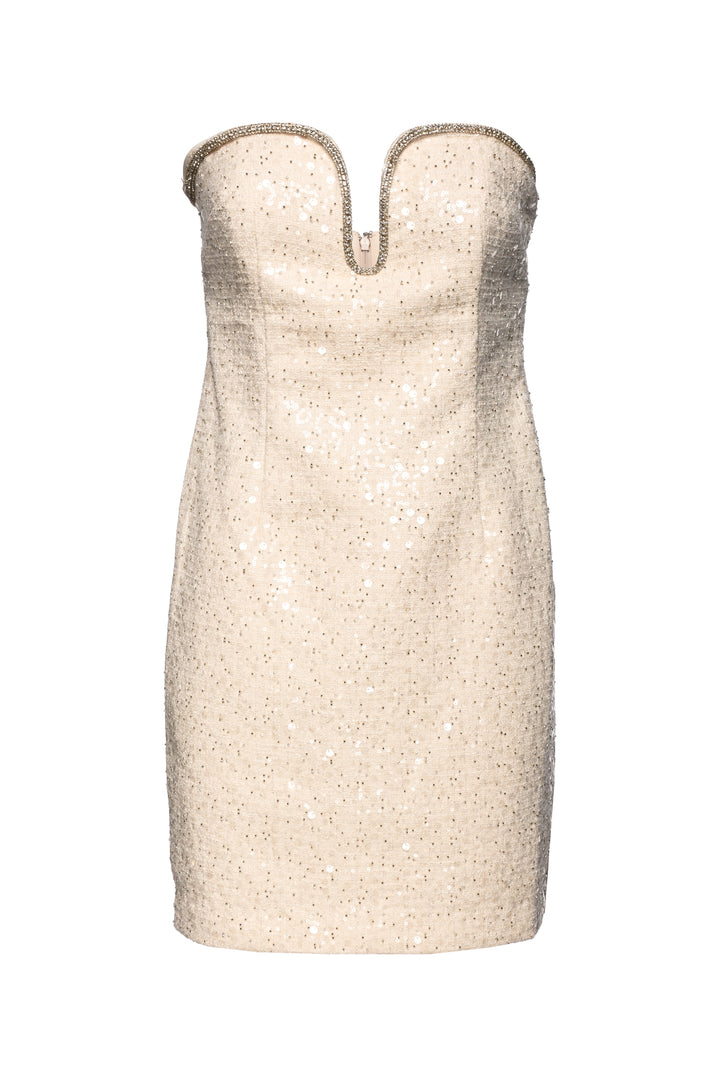 Self Portrait Size 8 Cream Sequin Boucle Mini Dress