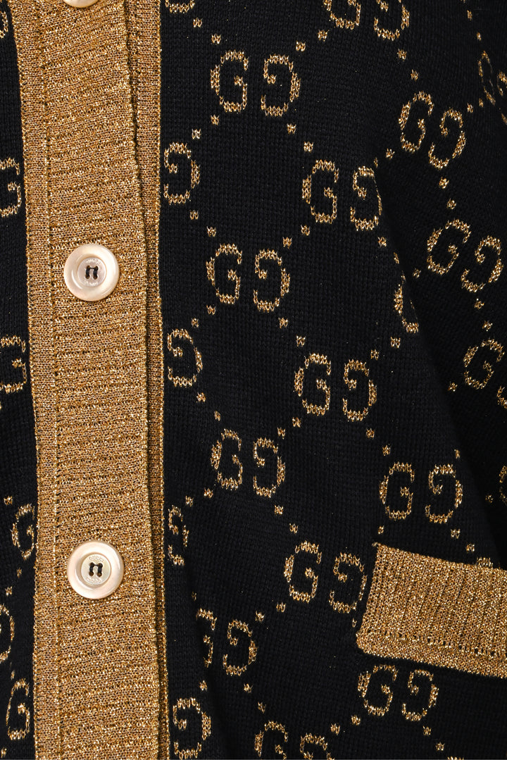 Gucci Size XXS Metallic Jacquard-Knit Cotton-Blend Cardigan