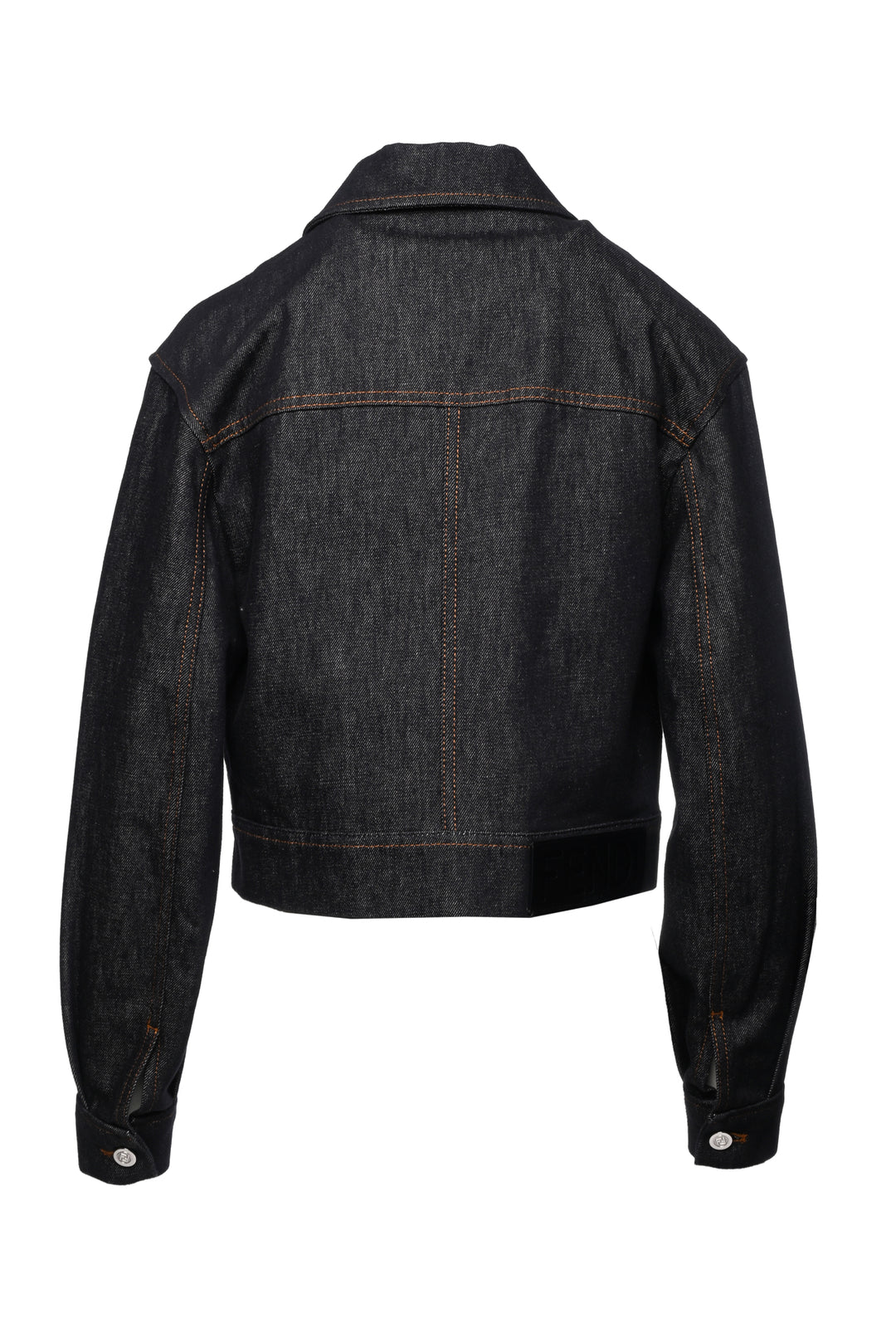 Fendi Size 4 FF Embroidered Cropped Zip-Up Denim Jacket