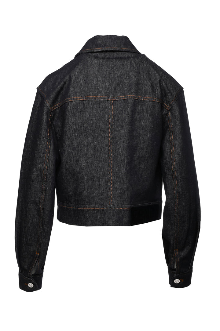 Fendi Size 4 FF Embroidered Cropped Zip-Up Denim Jacket