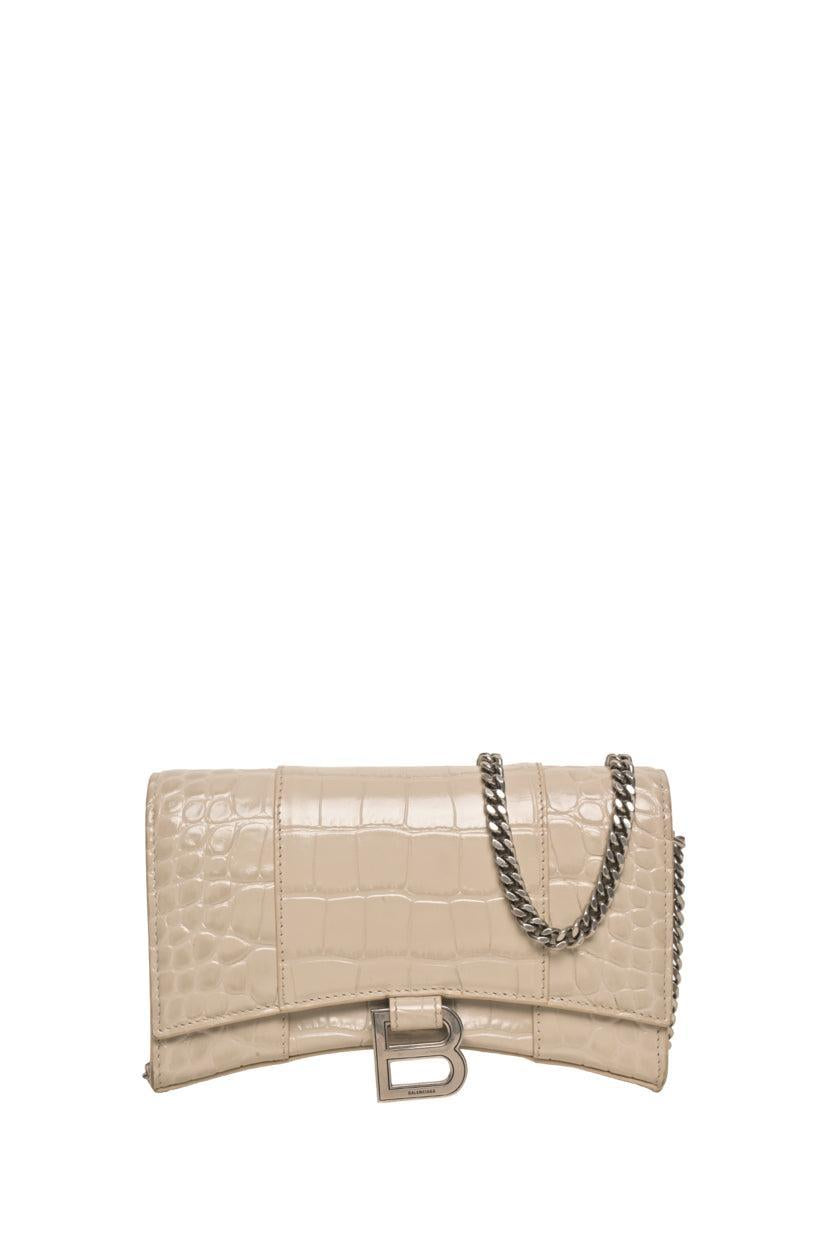 Balenciaga Hourglass Wallet on Chain Croc Embossed Crossbody