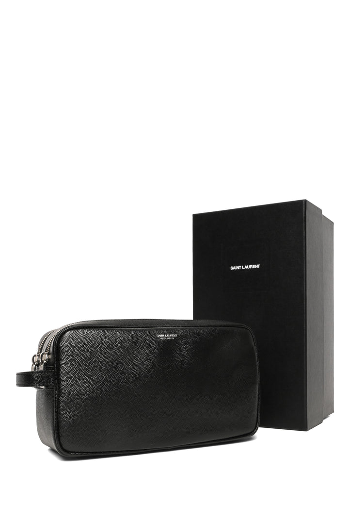Saint Laurent Double Zip Leather Toiletry Case