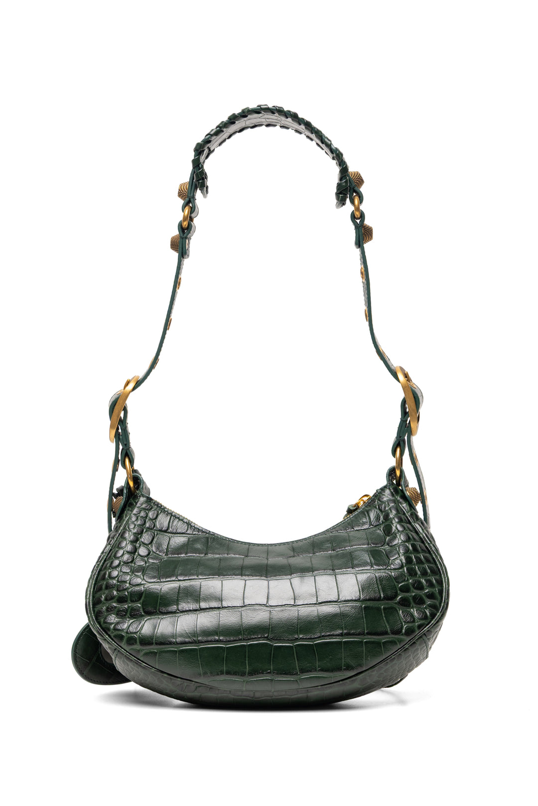 Balenciaga Forest Green Crocodile Embossed Calfskin Le Cagole XS Shoulder Bag