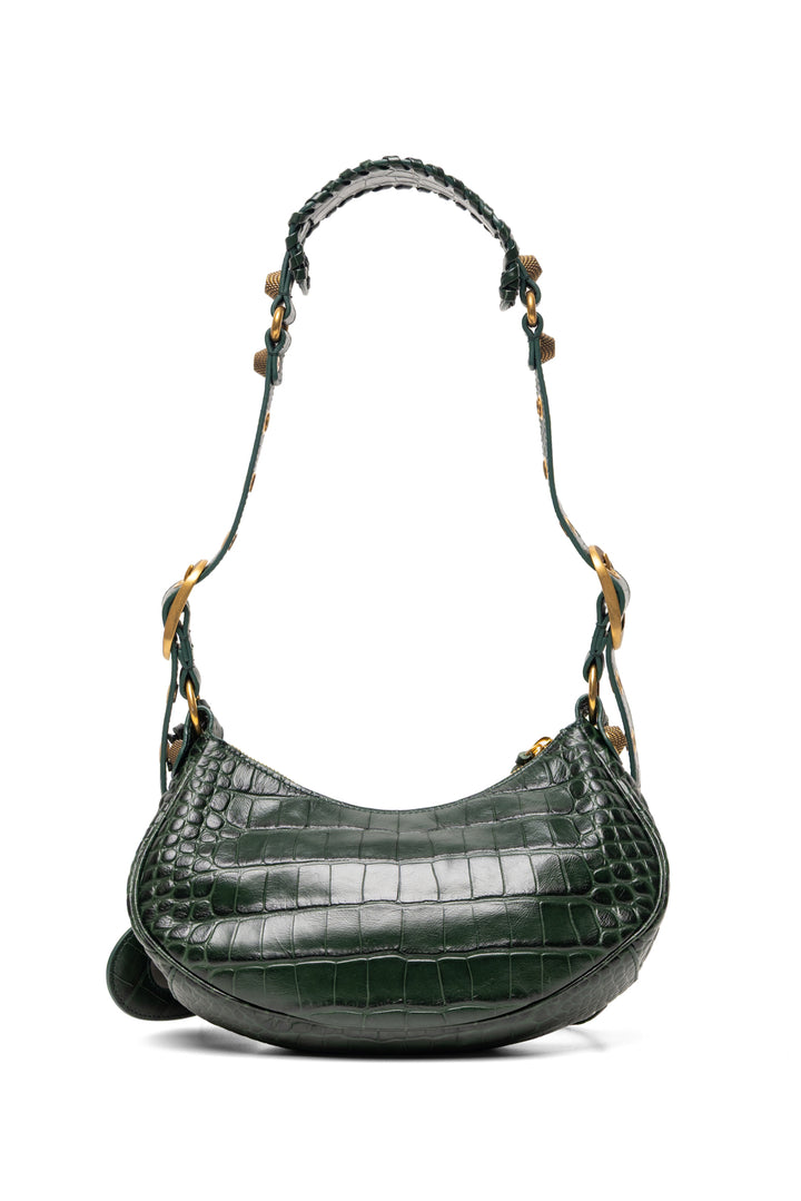Balenciaga Forest Green Crocodile Embossed Calfskin Le Cagole XS Shoulder Bag