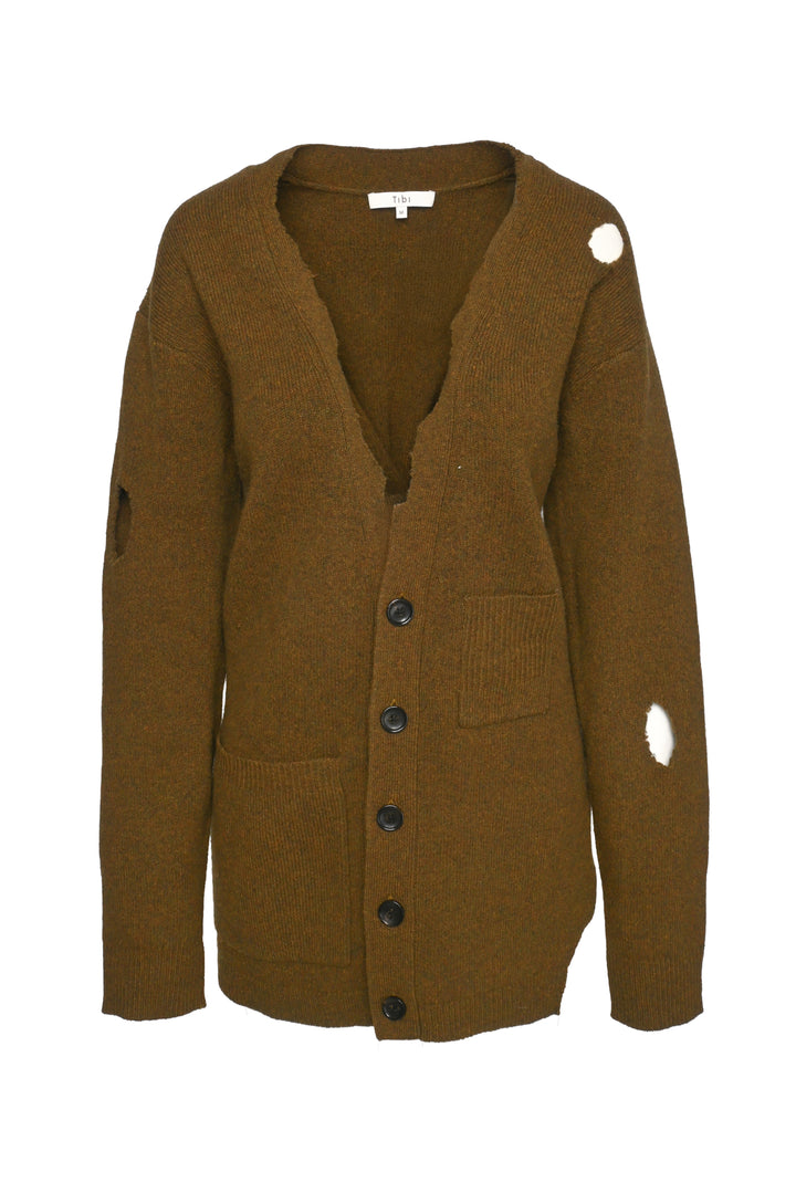 Tibi Size M Soft Lambswool Distressed Cardigan