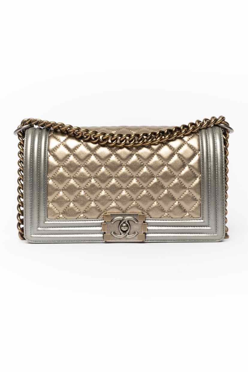 Chanel 2014 Two-Tone Metallic Lambskin Medium Boy Bag