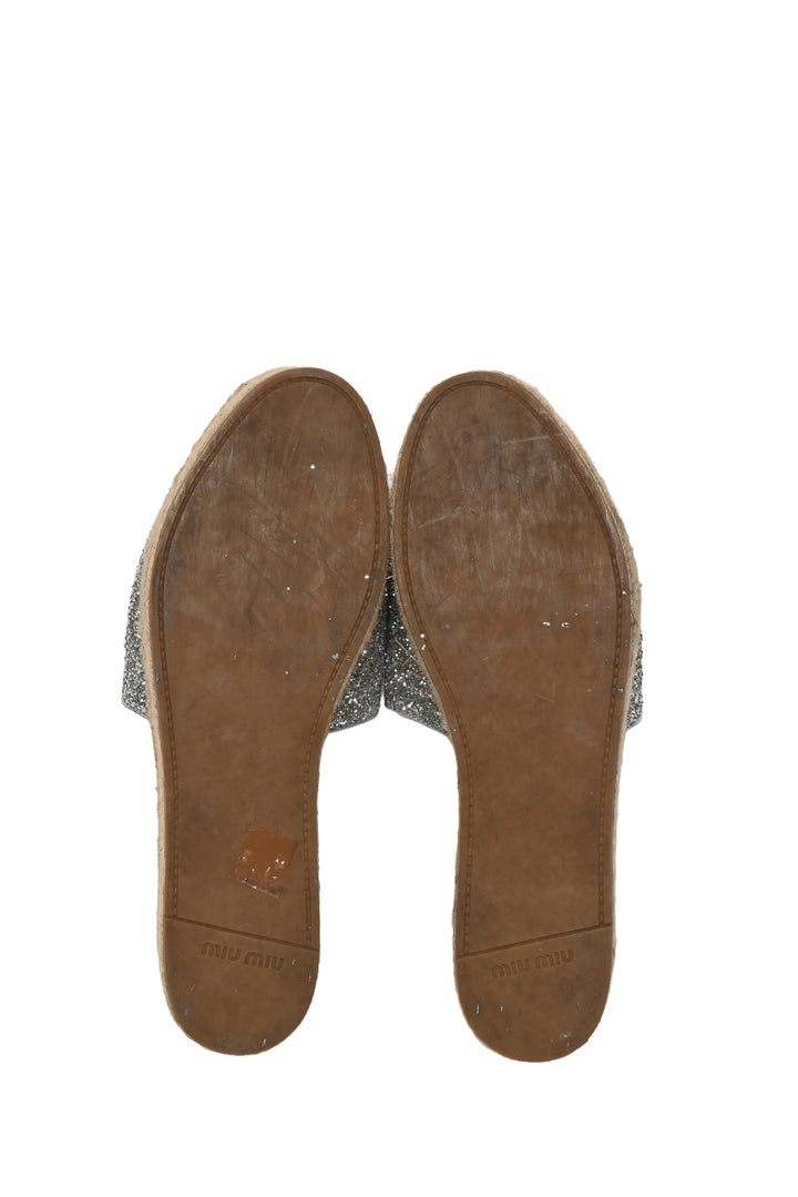 Miu Miu Size 42 Glitter Platform Espadrille Slide Sandals