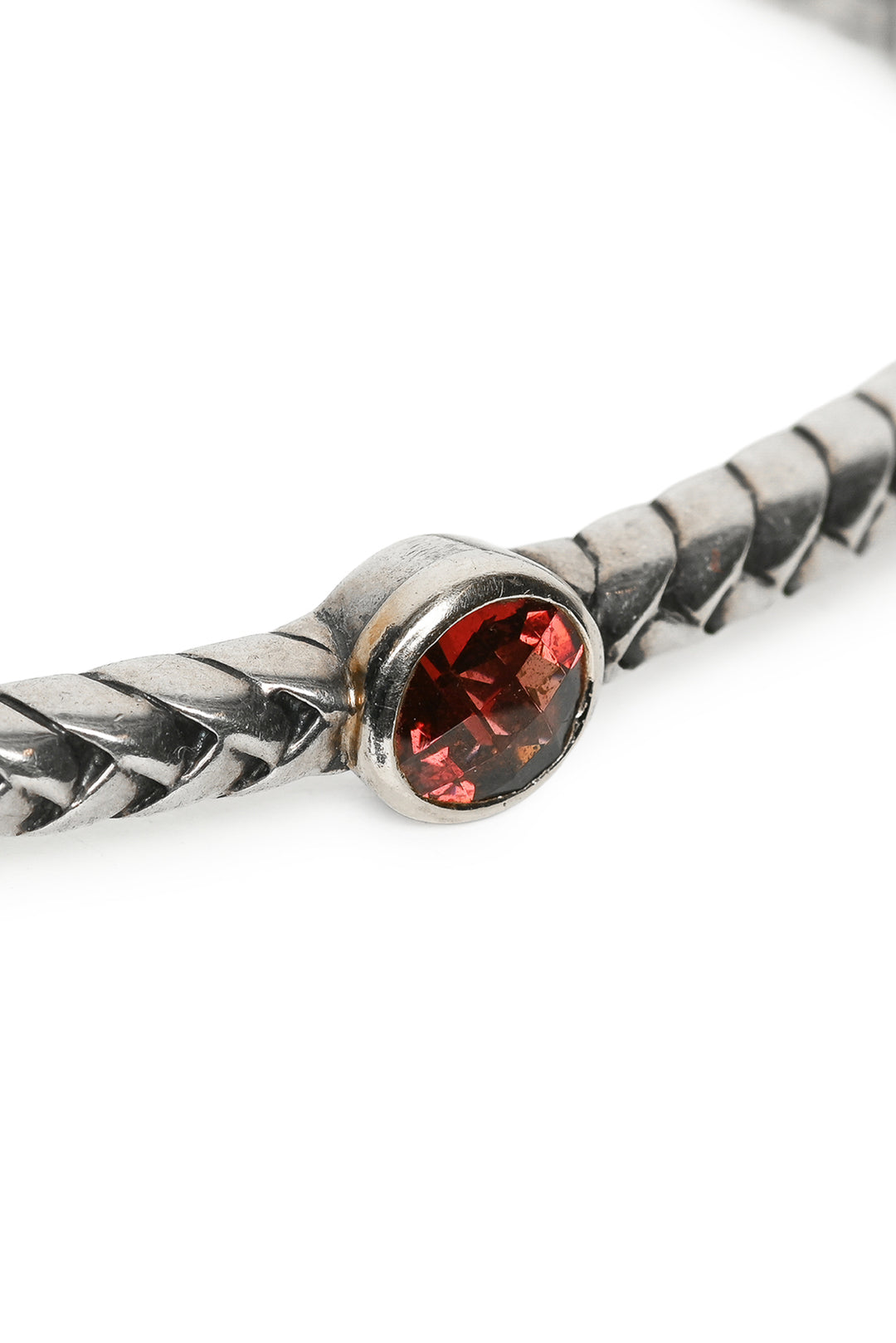 T&C Town & Country Sterling Silver & 14K Gold Garnet Bangle Bracelet