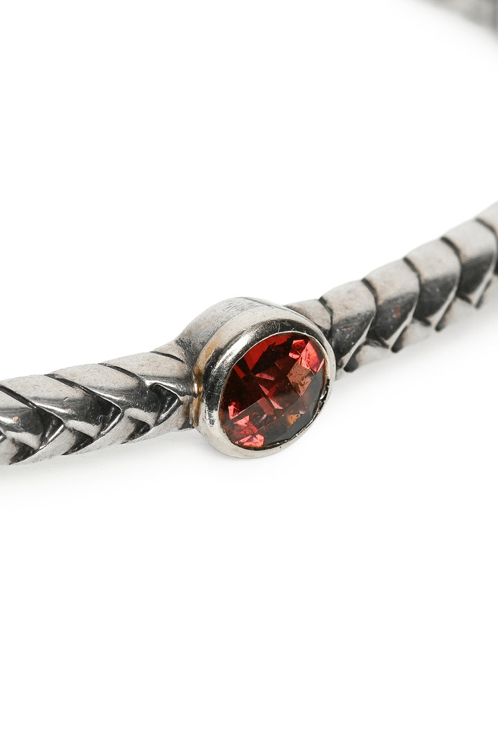 T&C Town & Country Sterling Silver & 14K Gold Garnet Bangle Bracelet