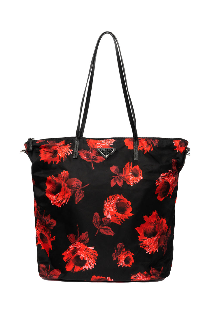 Prada Tessuto Nylon Saffiano Floral Print Tote