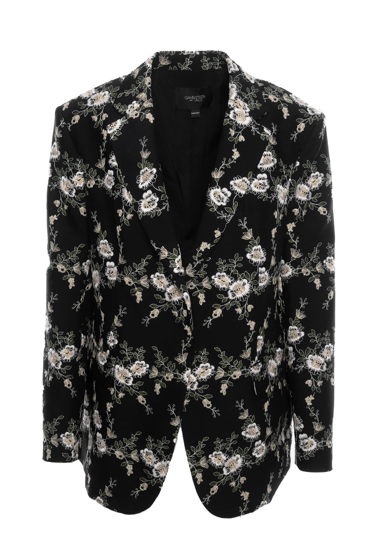 Giambattista Valli Size 44 Metallic Floral Embroidered Wool Blazer