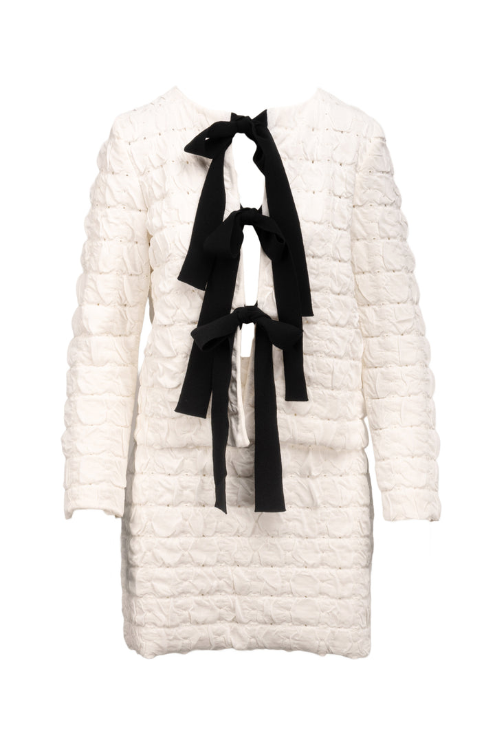 Oscar De La Renta Size L Matelasse Knit Bow Cardigan & Mini Skirt Set