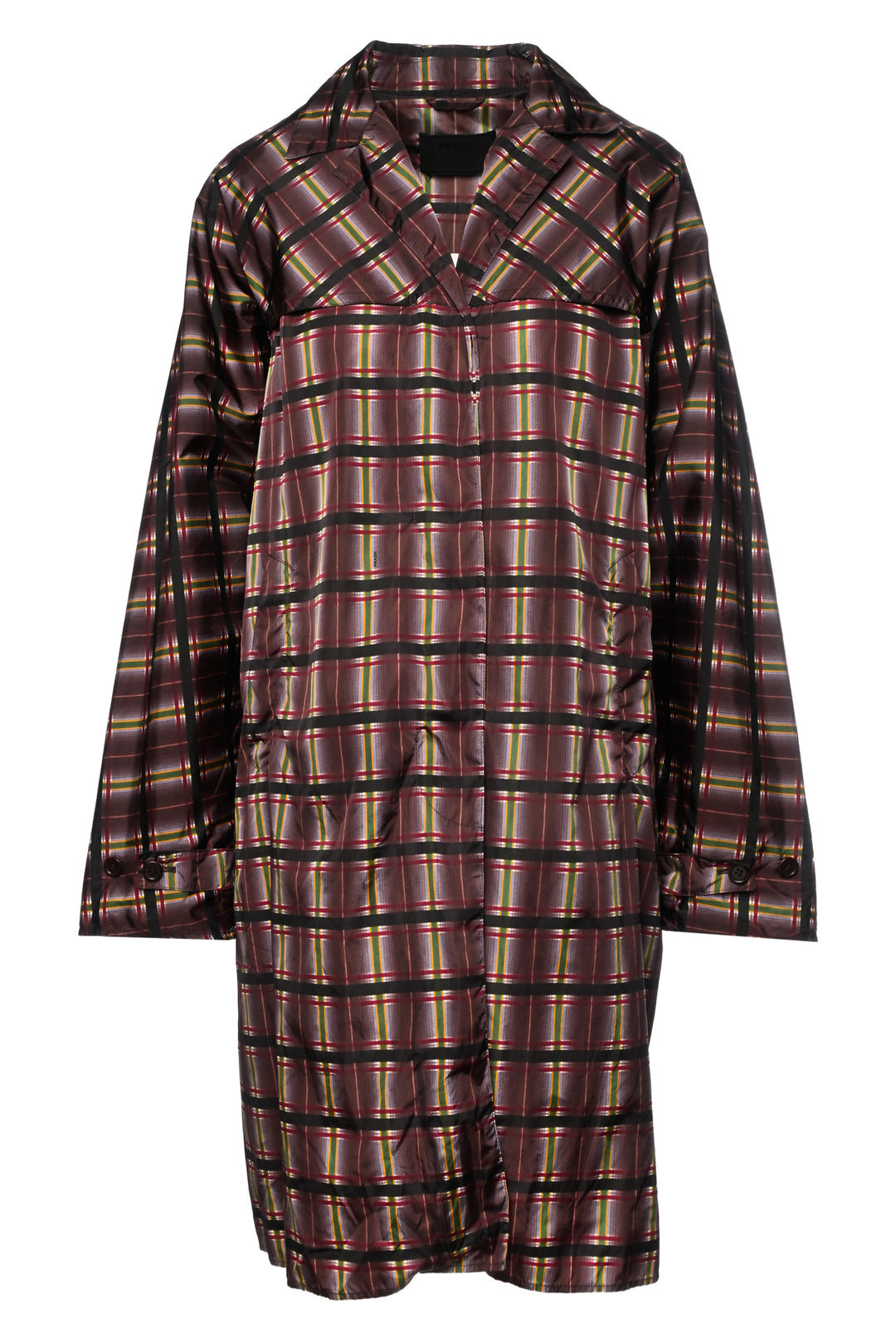 Prada Size L Vintage Nylon Plaid Trench Coat
