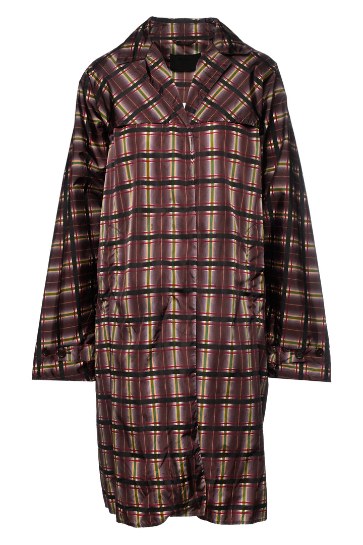 Prada Size L Vintage Nylon Plaid Trench Coat