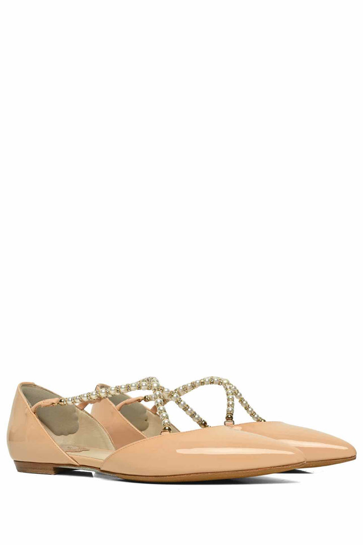 Rene Caovilla Size 35 Faux Pearl Crossover Strap Pointed Toe Flats