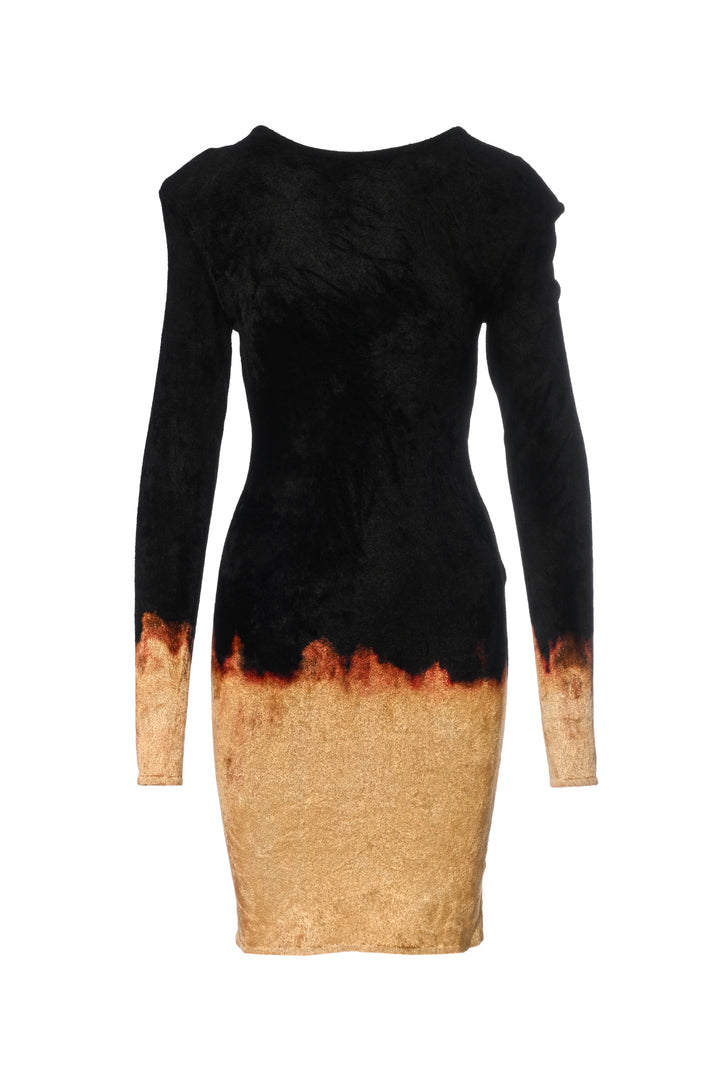 Balmain Size 40 Velvet Fire Long Sleeve Dress
