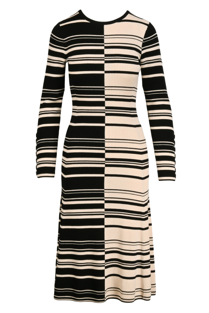 St. John Size P Striped Wool Long Sleeve Maxi Dress