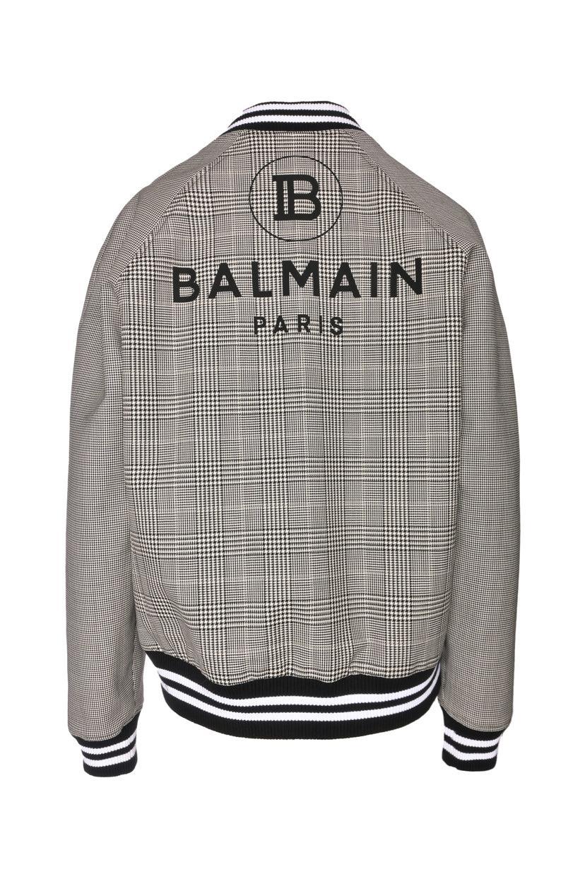 Balmain Size 52 Men's Prince of Wales Logo Bomber Jacket