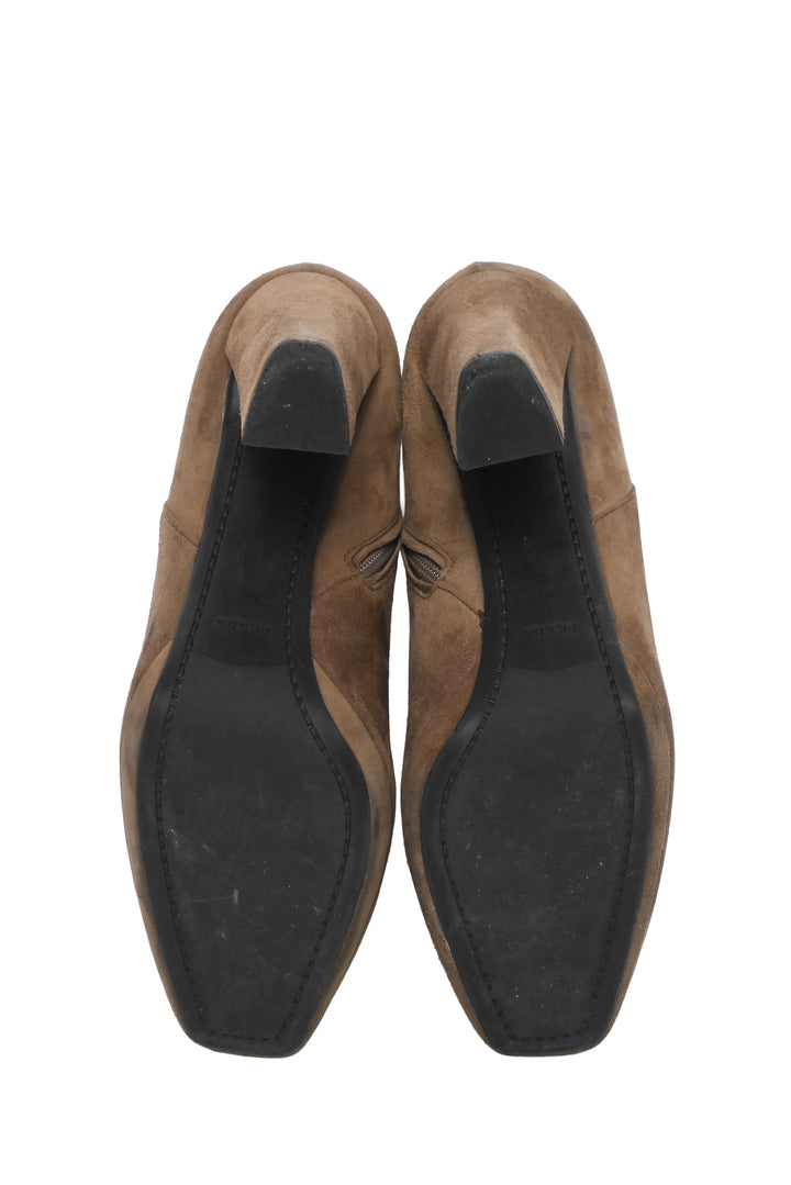 Prada Size 37.5 Suede Heeled Ankle Boots