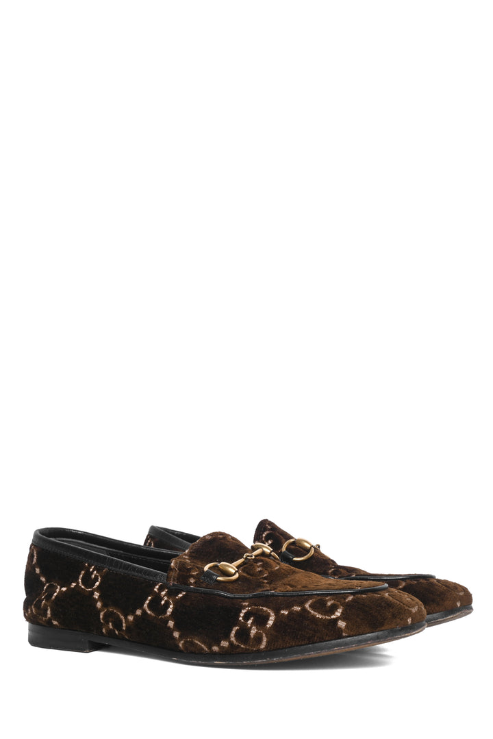 Gucci Size 36.5 GG Monogram Velvet Horsebit Jordaan Loafers