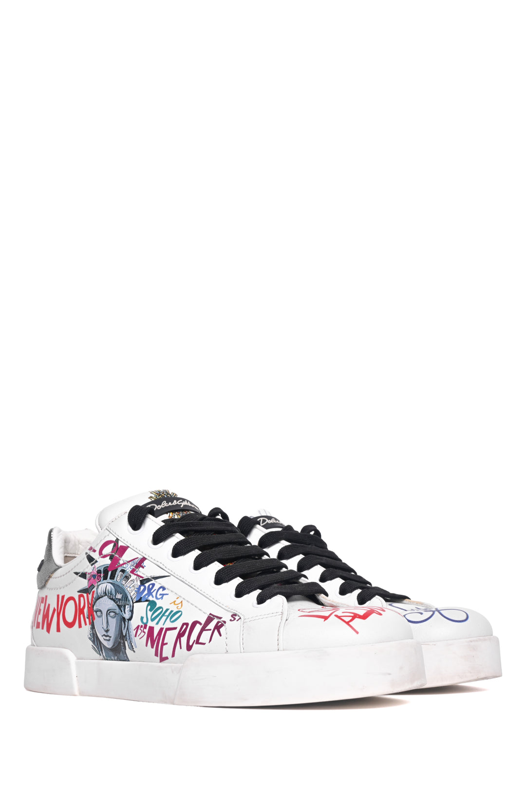 Dolce & Gabbana Size 38 Leather Graffiti Print Low-Top Sneaker