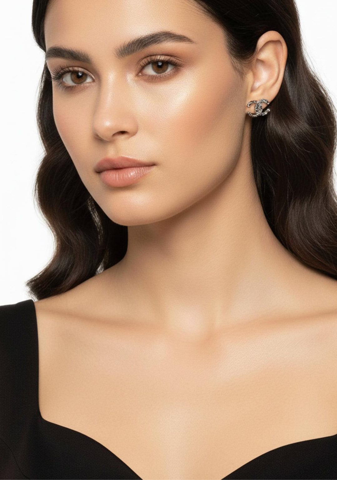 Chanel 2018 Crystal & Bead CC Logo Stud Earrings