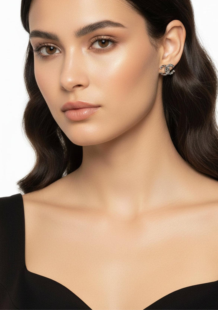 Chanel 2018 Crystal & Bead CC Logo Stud Earrings