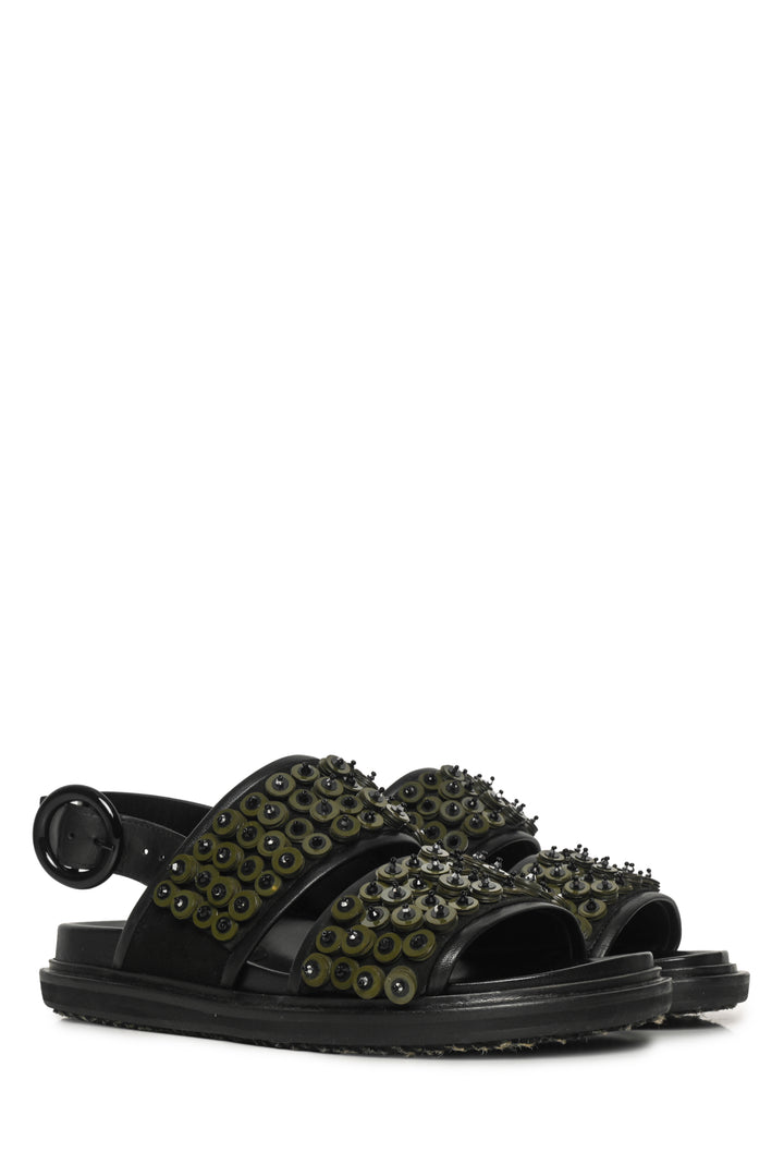Marni Size 37.5 Embellished Leather Slingback Sandals