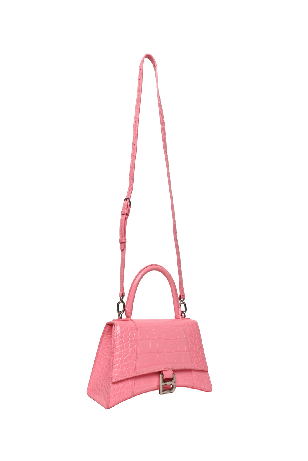 Balenciaga Small Hourglass Crocodile Embossed Leather Top Handle Crossbody