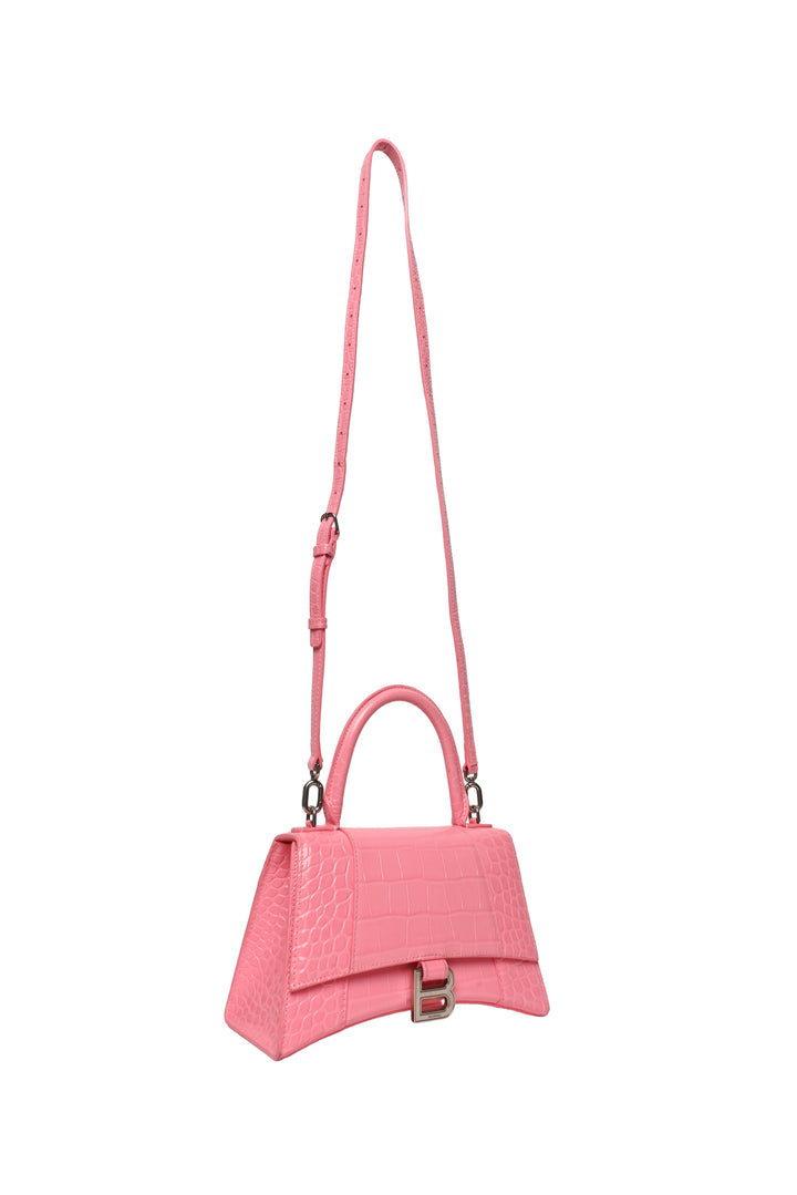 Balenciaga Small Hourglass Crocodile Embossed Leather Top Handle Crossbody