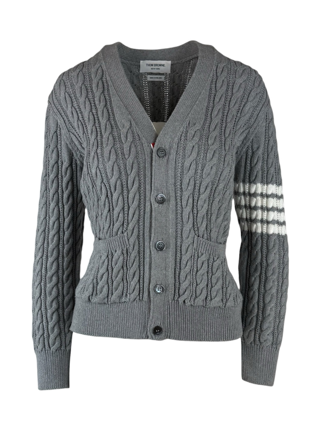 Thom Browne Size 0 4-Bar Cotton Cable Knit Cardigan