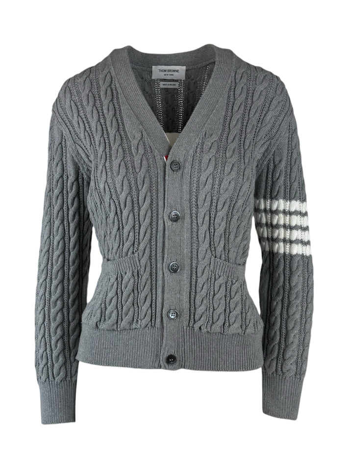 Thom Browne Size 0 4-Bar Cotton Cable Knit Cardigan