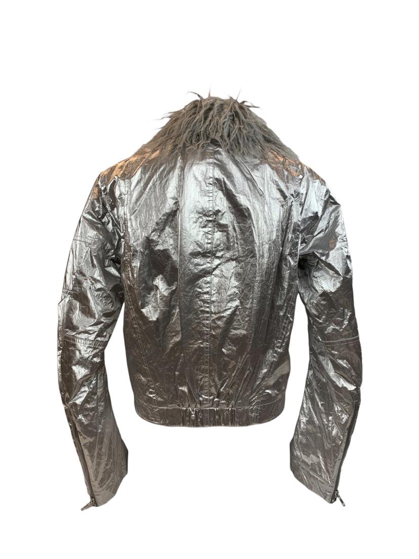 Helmut Lang Size XS Astro Foil Faux Fur-Trimmed Metallic Crinkled-Shell  Jacket