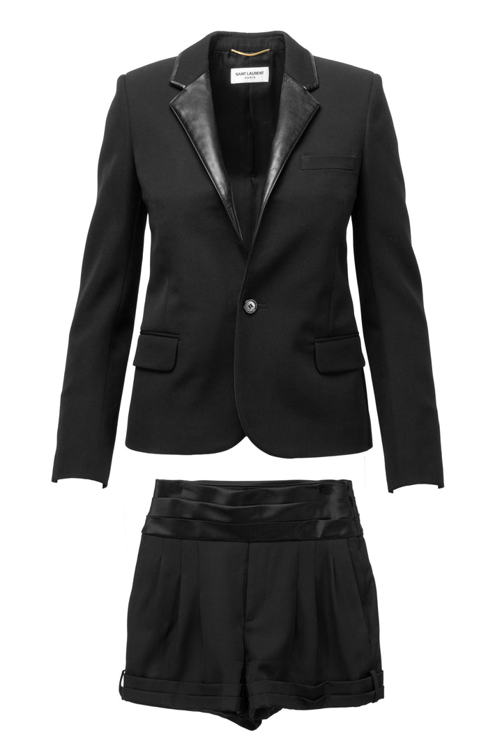 Saint Laurent Size 2 2018-19 Leather Lapel Blazer & Cumberband Wool Shorts Set