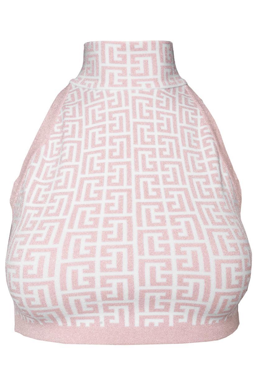 Balmain Size 38 Jacquard Cropped Sleeveless Glitter Monogram Tank Top