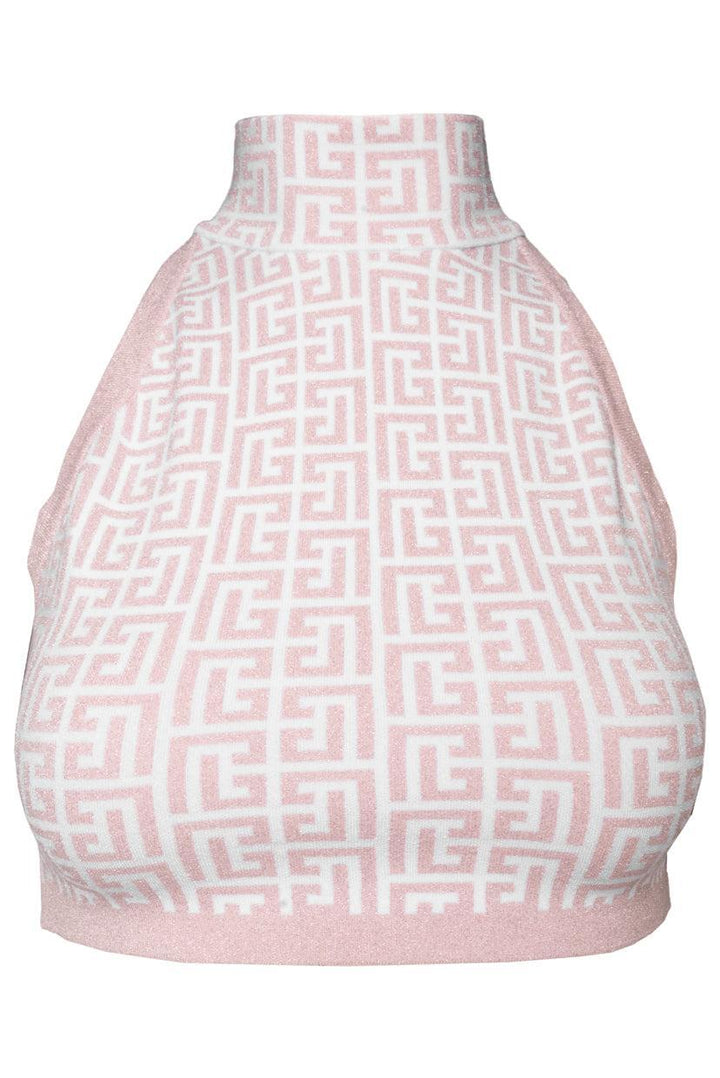 Balmain Size 38 Jacquard Cropped Sleeveless Glitter Monogram Tank Top