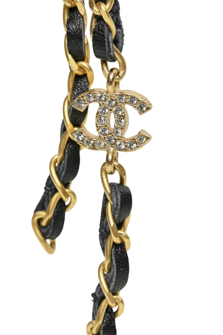 Chanel Spring 2020 Crystal CC Woven Leather Chain Bow Earrings