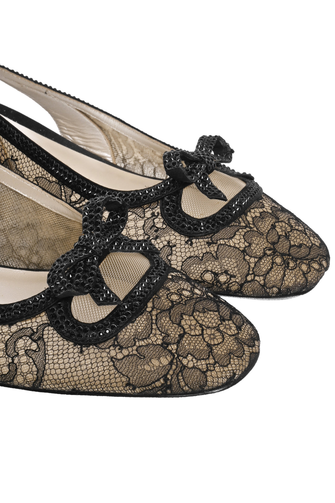 Rene Caovilla Size 38 Embellished Bow Lace Slingback Pumps