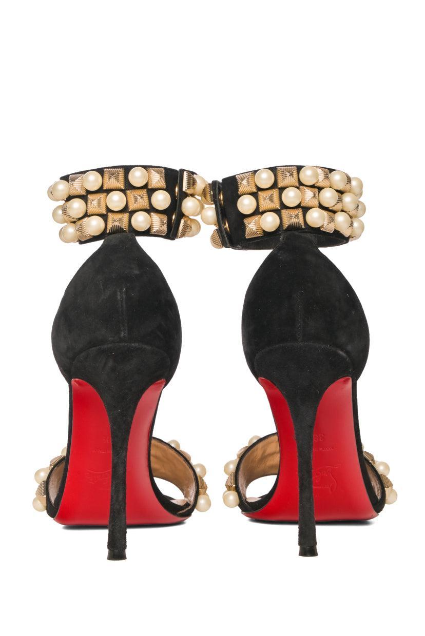 Christian Louboutin Size 38.5 Suede Tudor Bal Heeled Sandals
