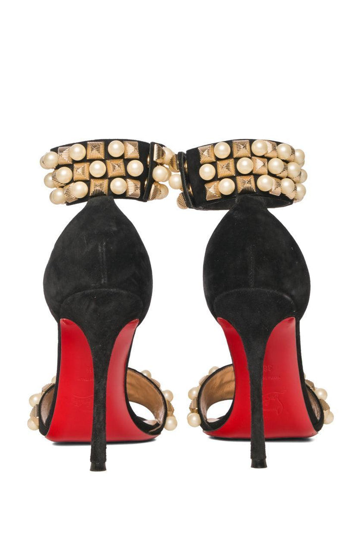 Christian Louboutin Size 38.5 Suede Tudor Bal Heeled Sandals