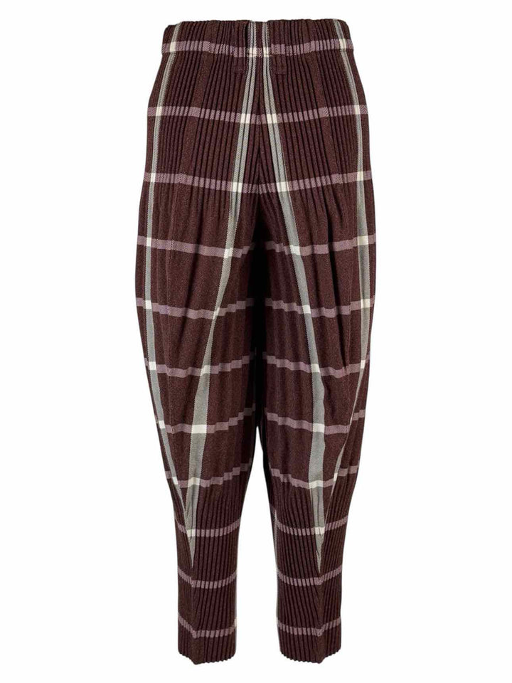 Issey Miyake Size 3 Men's Homme Plisse Plaid Print Pleated Carrot Pants