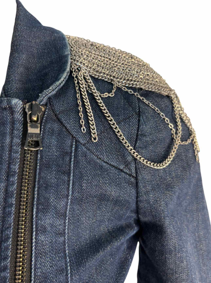 Alice + Olivia Size XS Denim Jacket w/Chain Epaulets