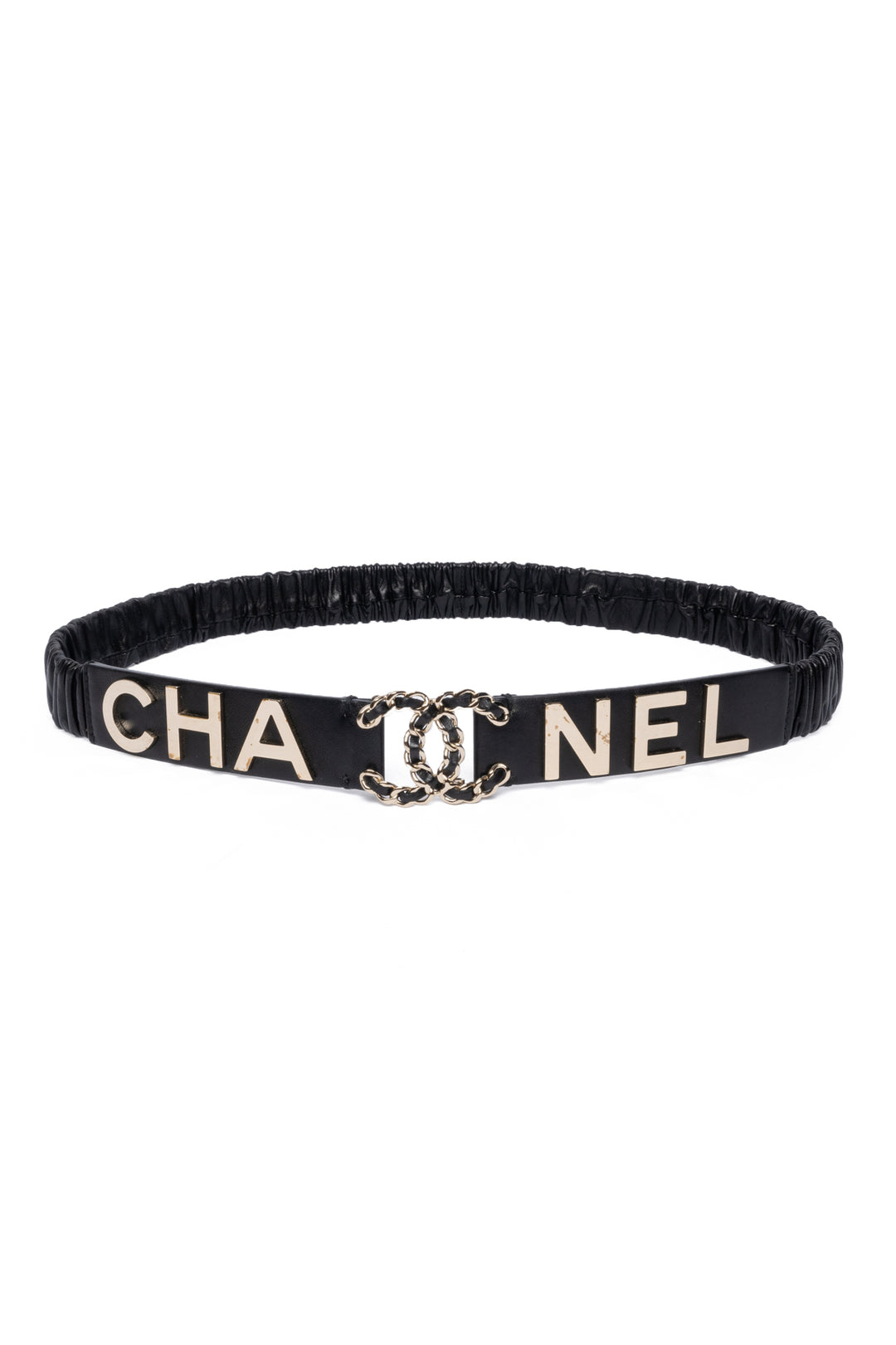 Chanel Size 34 2019 CC Logo CHA NEL Ruched Leather Belt